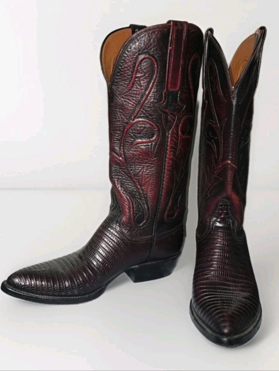 Lucchese Shoes - Lucchese Classics Black Cherry Teju Lizard Cowboy Boots USA Deadstock 6.5B
